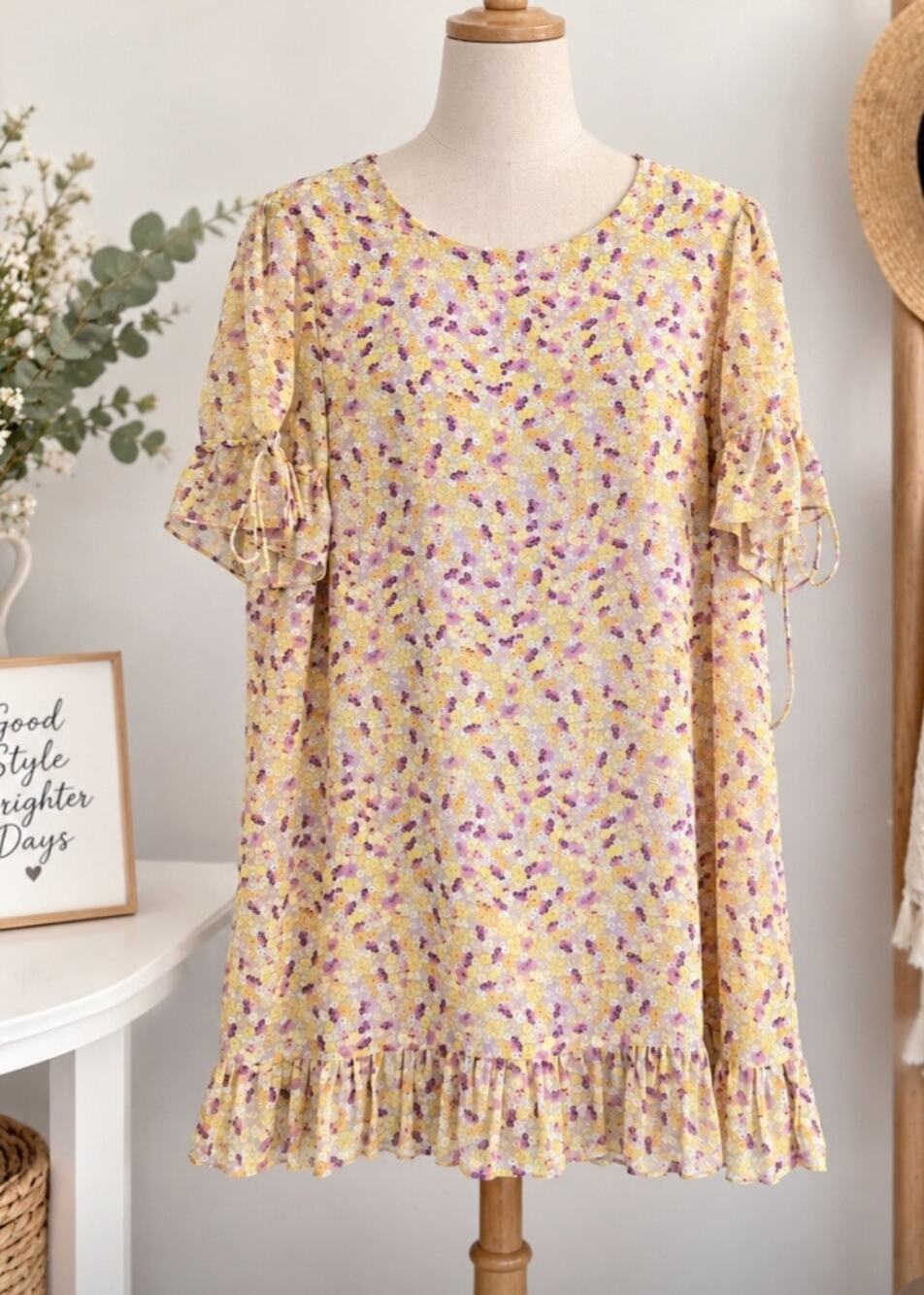 The East Order Yellow Purple Floral Mini Dress XL